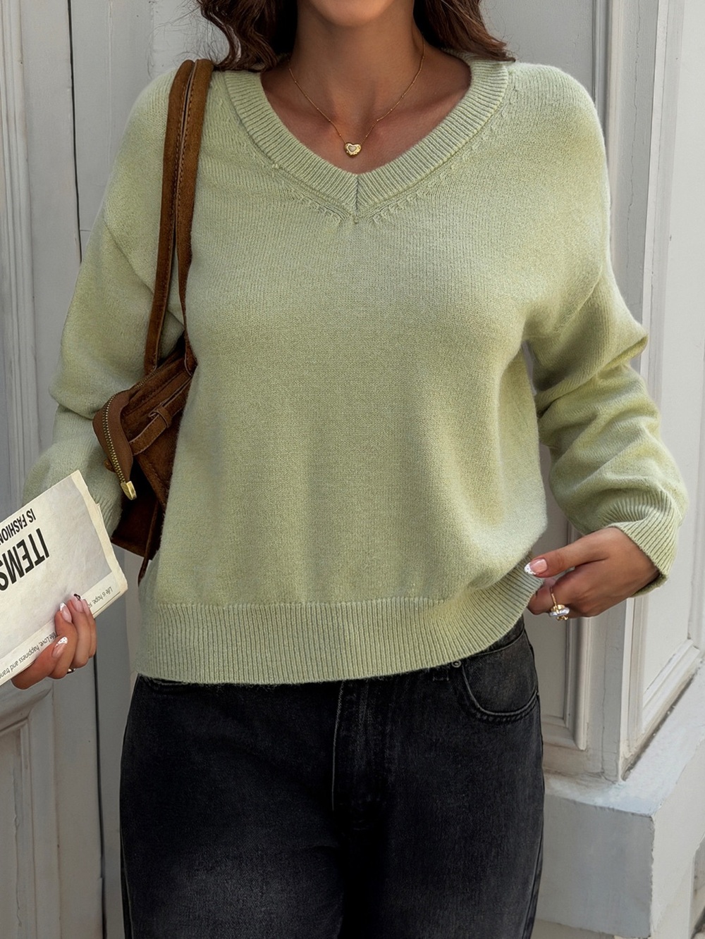 V-Neck Ribbed Hem Sweater - Picture 3 of 6
